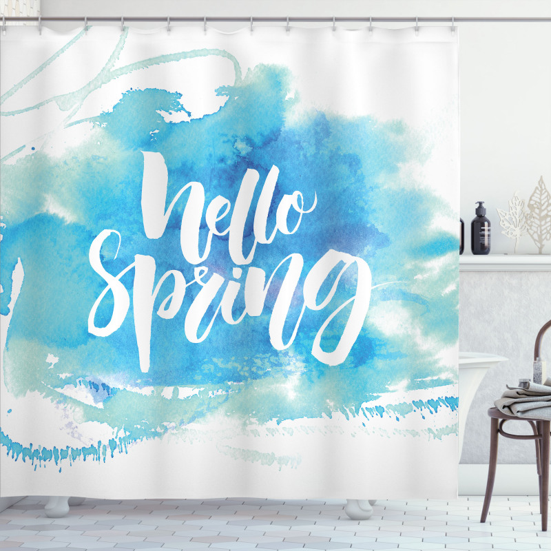 Pastel Blue Spring Theme Shower Curtain