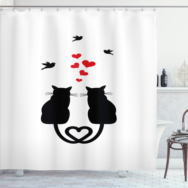 Cats in Love Heart Tail Shower Curtain