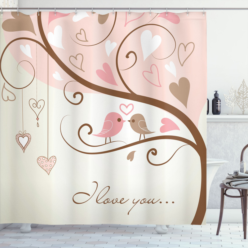 2 Birds Romance Motif Shower Curtain