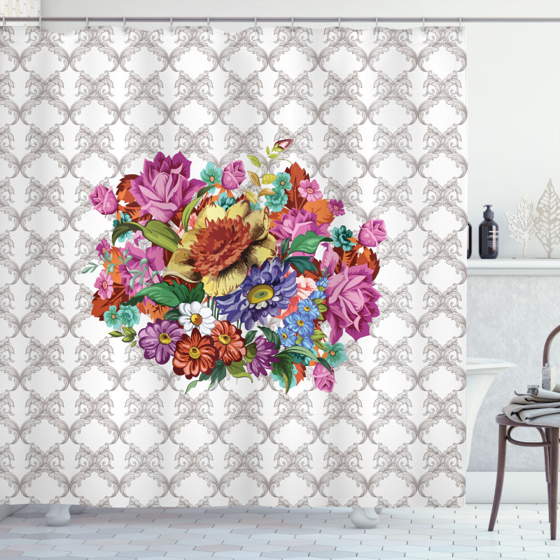 Damask Pattern Bouquet Shower Curtain