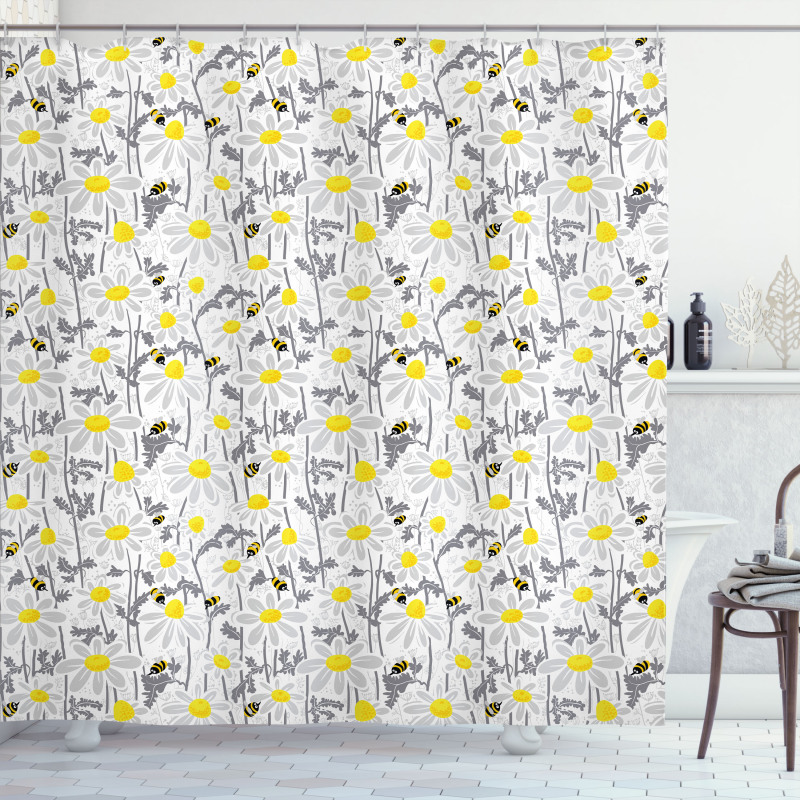Bees Chamomile Meadow Shower Curtain