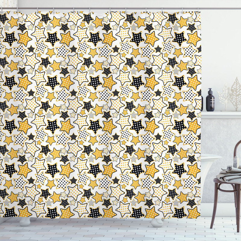 Retro Polka Dotted Stars Shower Curtain