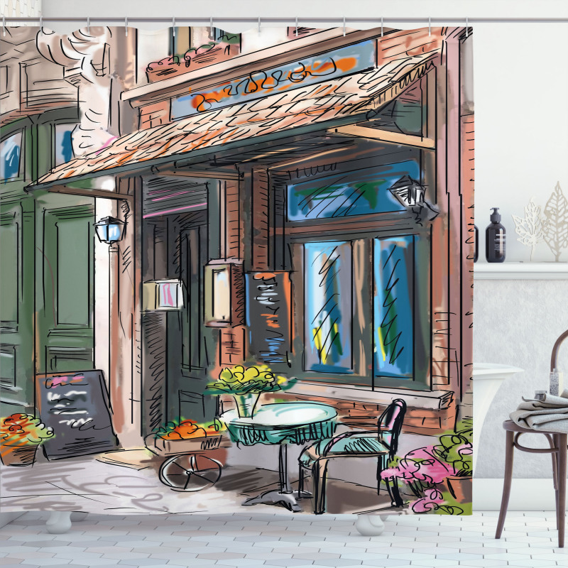 Street Paris Cafe Eating Shower Curtain