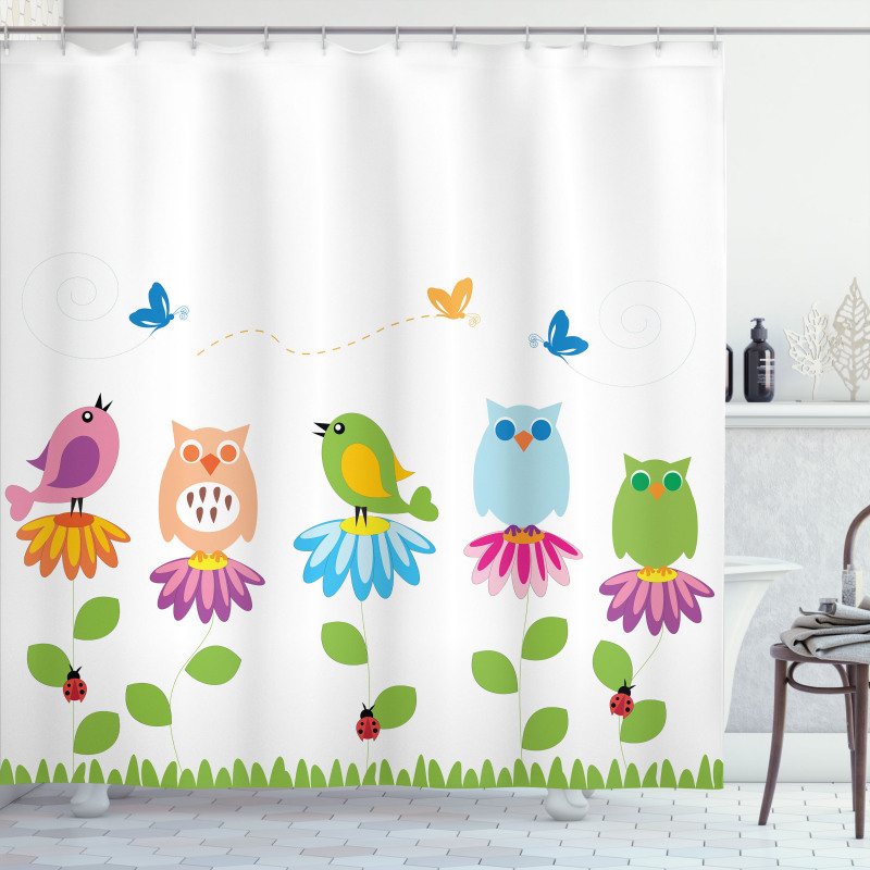 Cartoon Chamomile Birds Shower Curtain