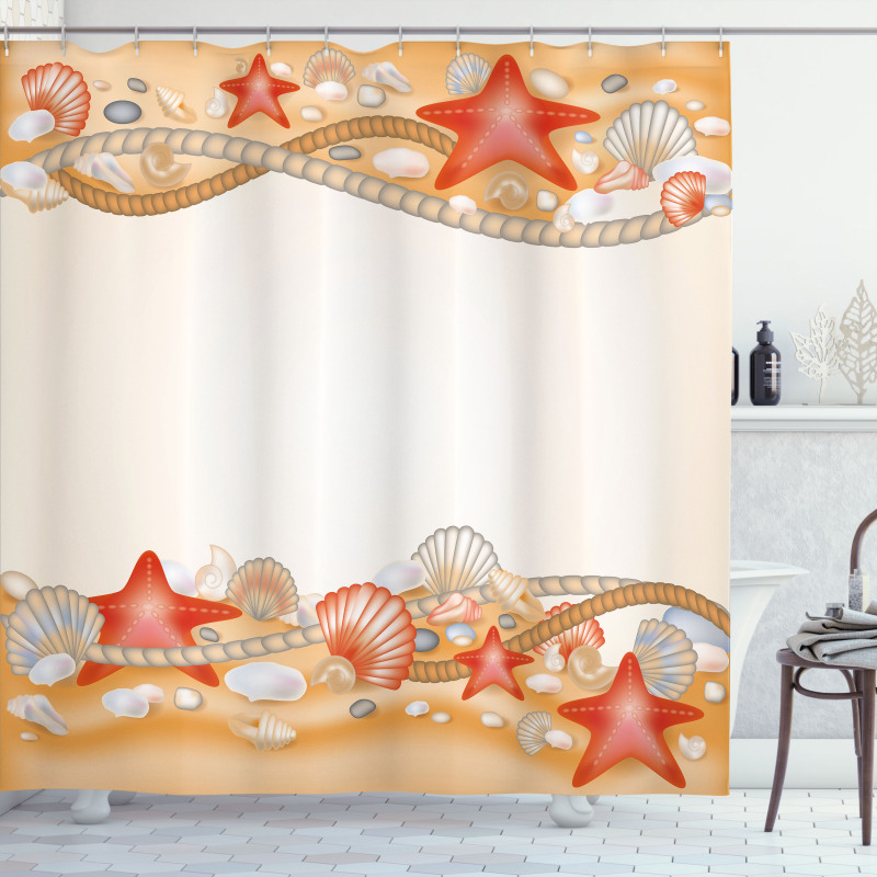 Sand Seashells Ropes Shower Curtain