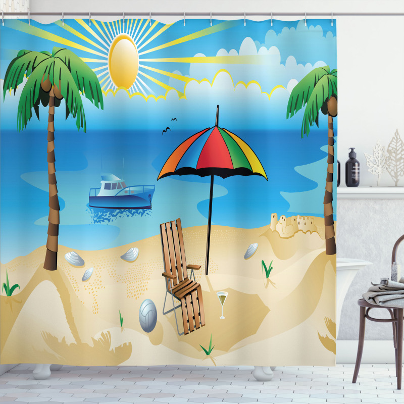 Cartoon Coast Pattern Shower Curtain