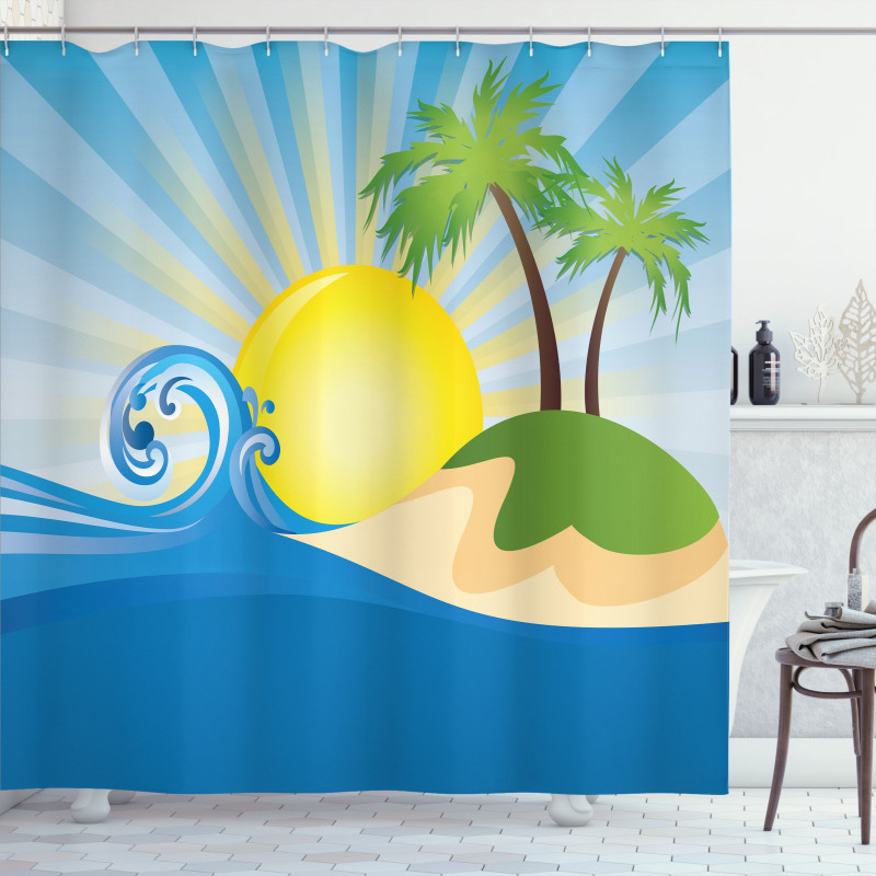 Sun Rays Tropical Island Shower Curtain