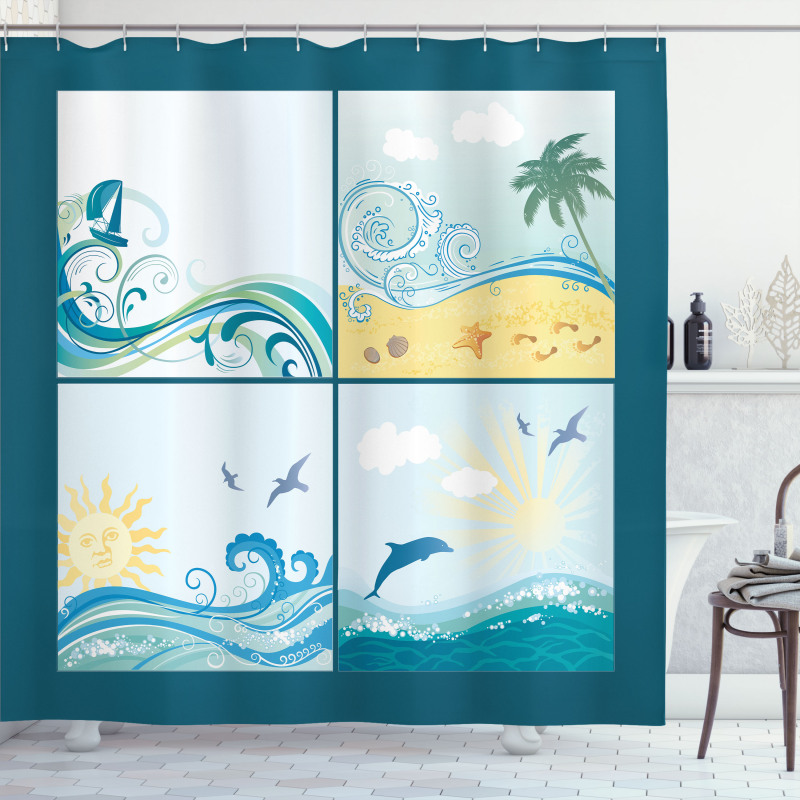 Maritime Themed Waves Shower Curtain