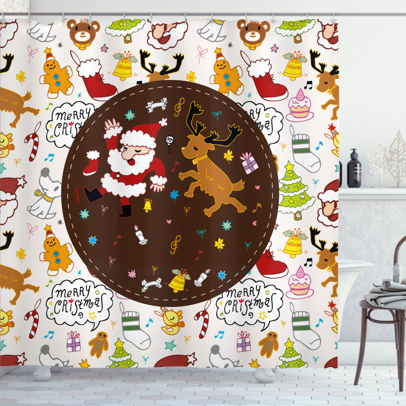 Dancing Santa Deer Shower Curtain