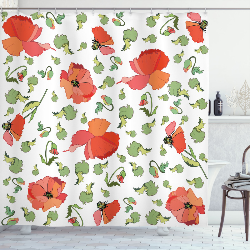 Scattered Buds and Stems Shower Curtain