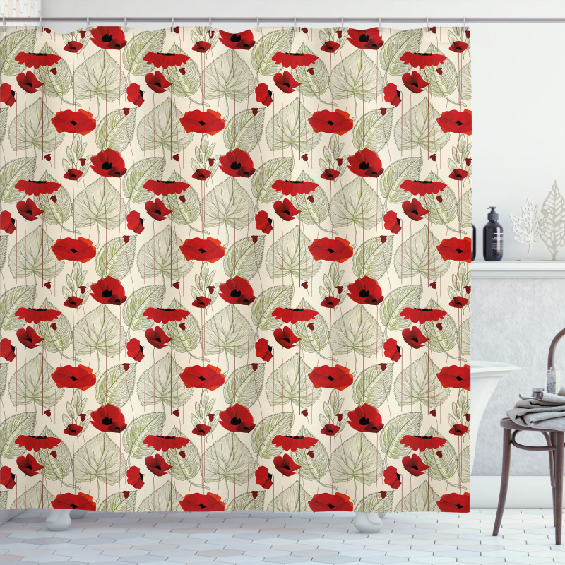 Sketch Leaves Rural Flora Shower Curtain