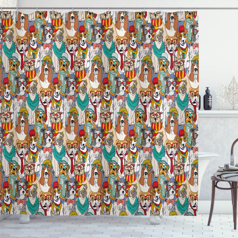 Hipster Bulldog Pug Shower Curtain