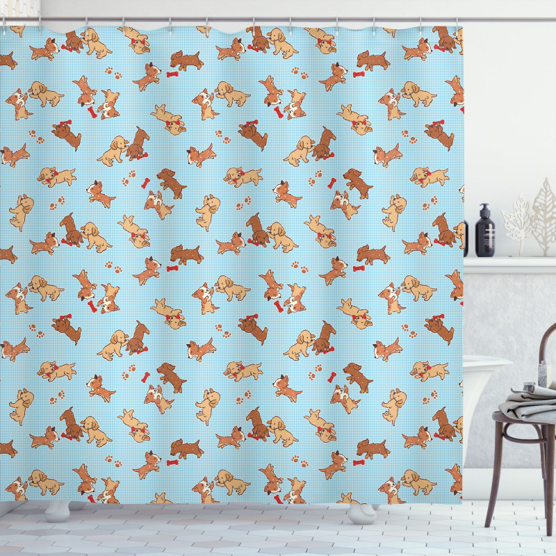 Playful Golden Puppy Shower Curtain