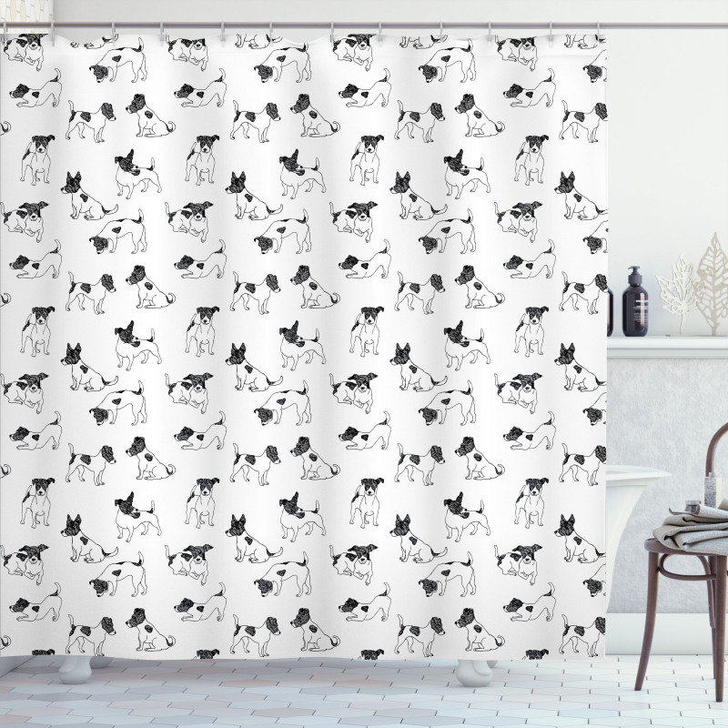 Sketch Style Terriers Shower Curtain