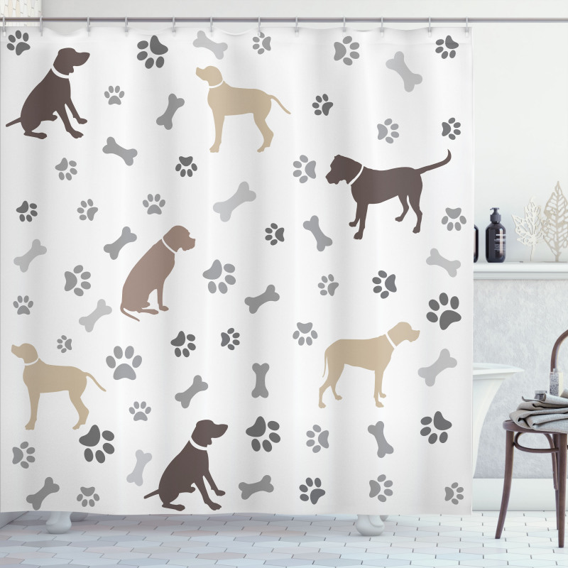 Paw Print and Bones Shower Curtain