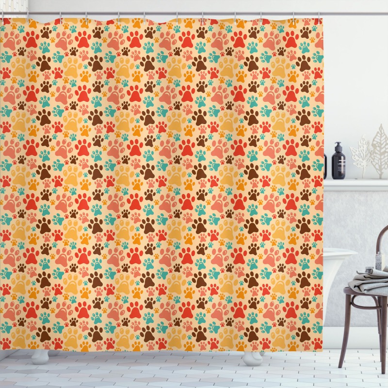 Colorful Paw Print Shower Curtain