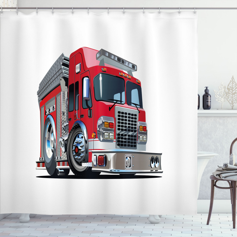 Cartoon Style Firefighter Shower Curtain