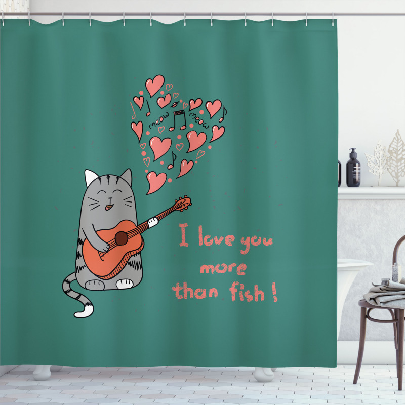 Cartoon Cat Sings Shower Curtain