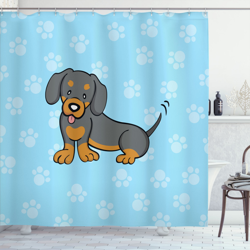 Happy Puppy Cartoon Shower Curtain