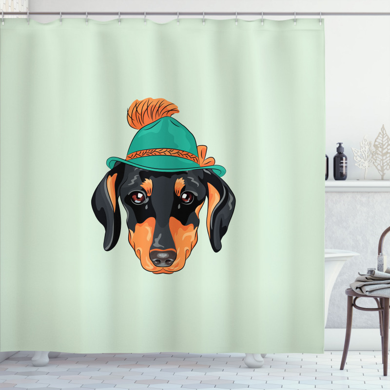Hipster Dog and Hat Shower Curtain
