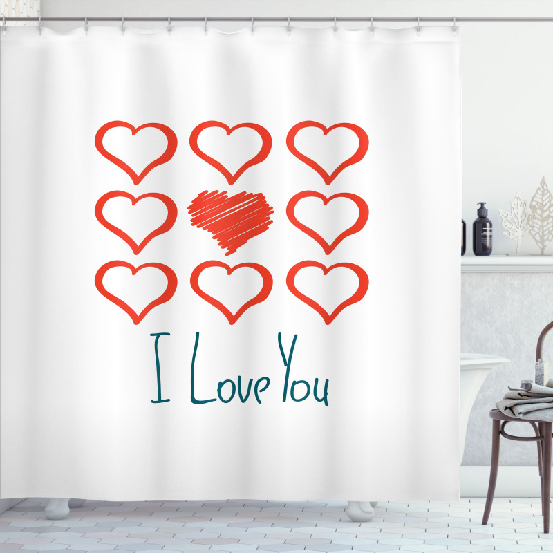 Scribble Red Hearts Shower Curtain