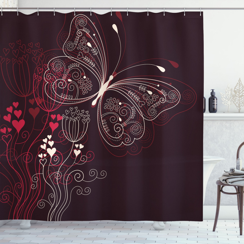 Floral Heart Pattern Shower Curtain