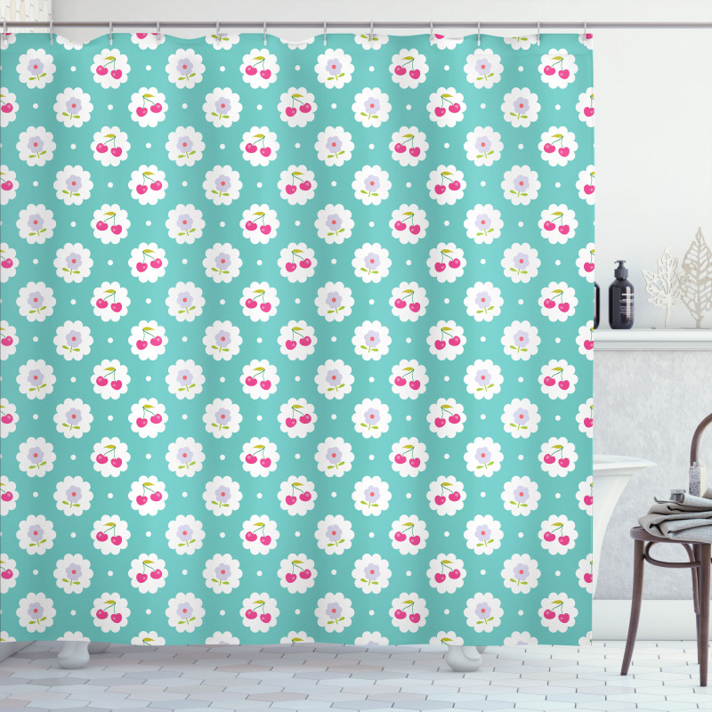Cherry and Flowers Shower Curtain