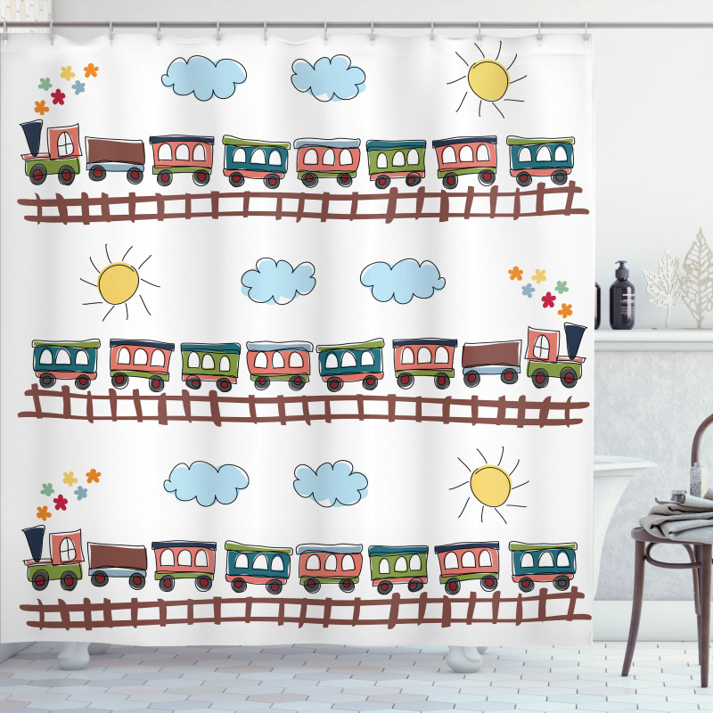 Cartoon Train Tracklines Shower Curtain