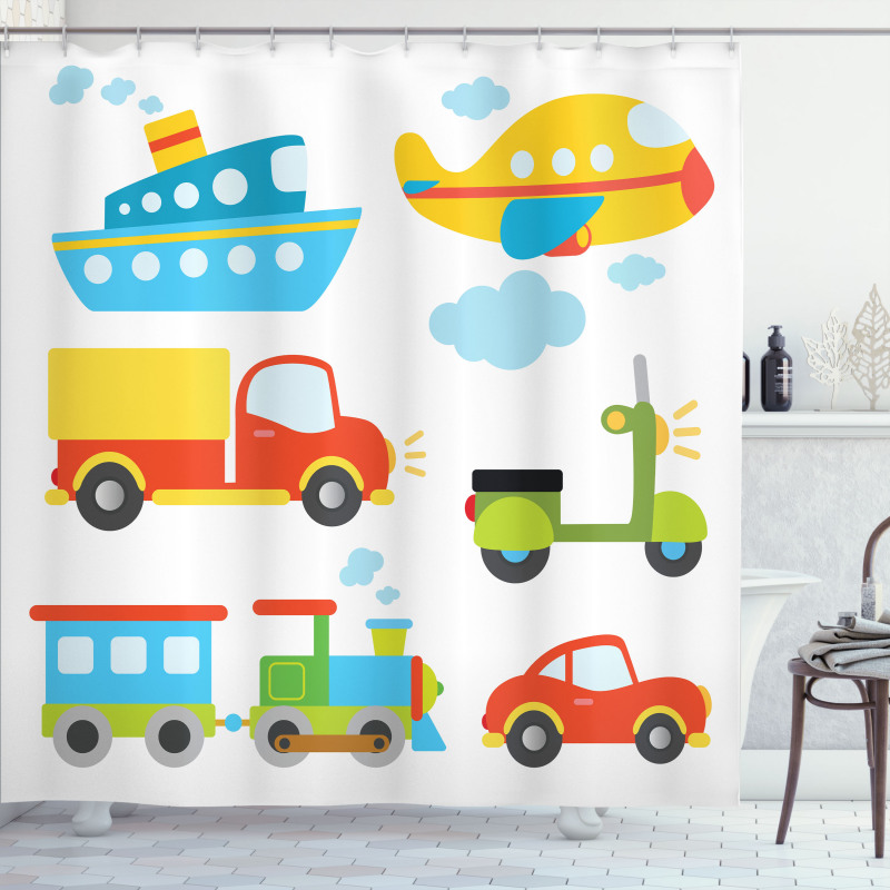 Transportation Kids Theme Shower Curtain