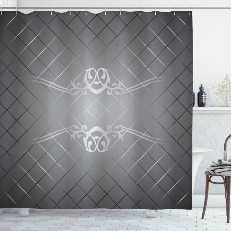 Checkered Pattern Scroll Shower Curtain
