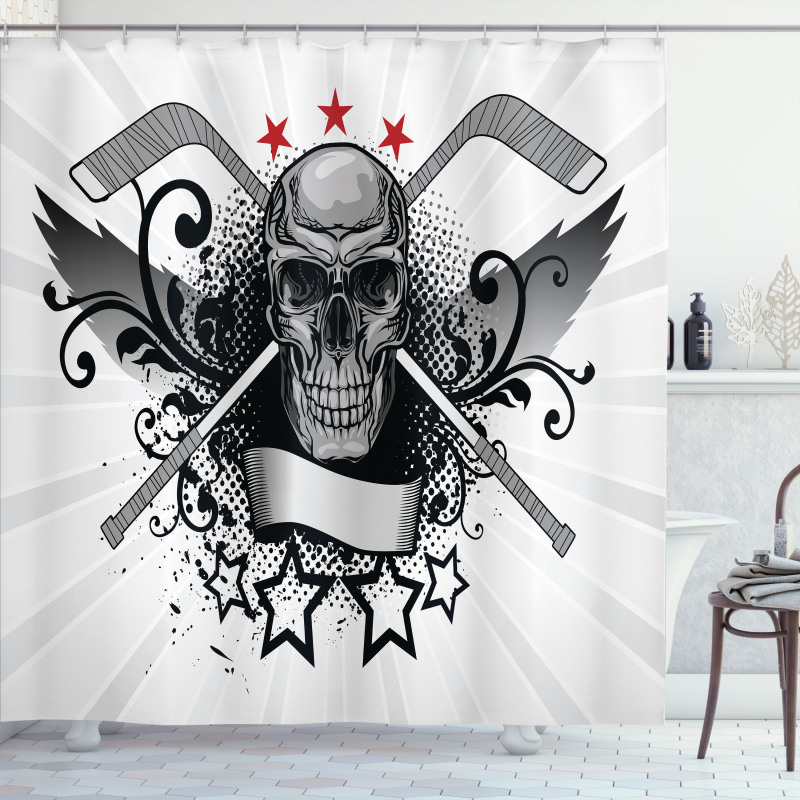 Skull with Sticks Stars Shower Curtain