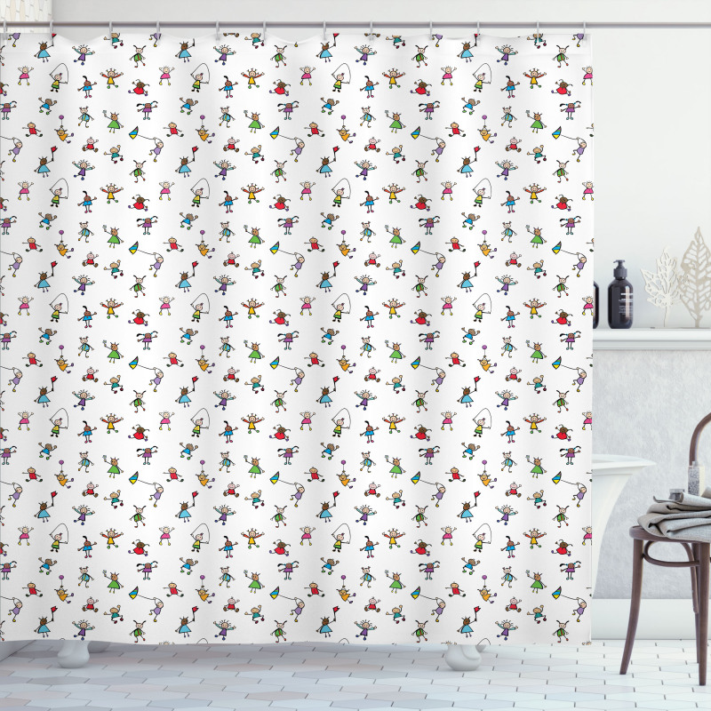 Kids Playing in Field Shower Curtain