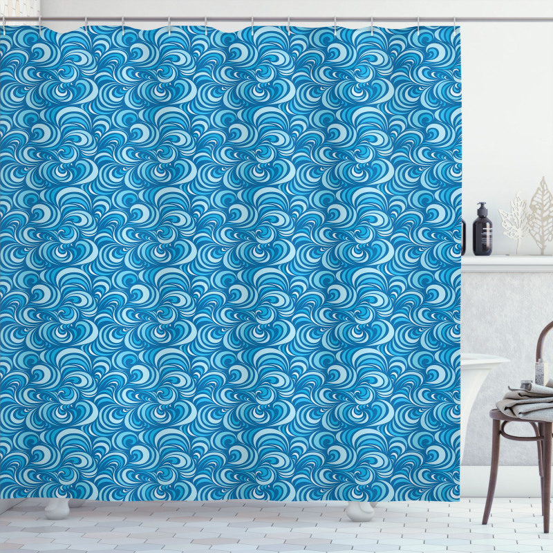 Marine Waves Spirals Art Shower Curtain