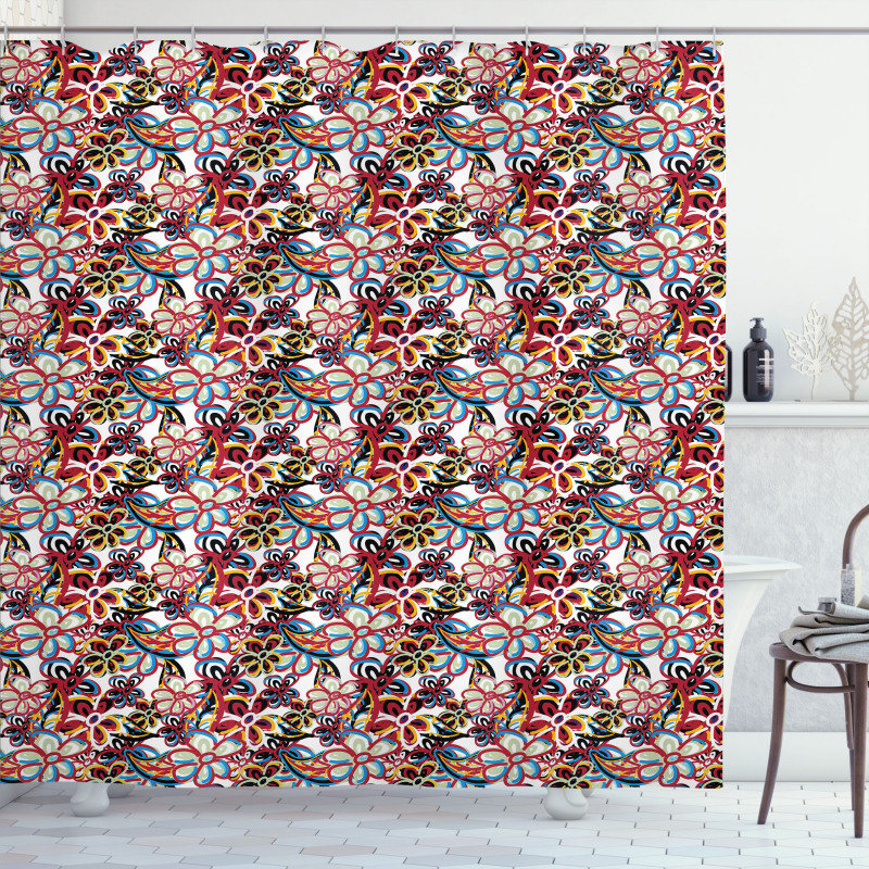 Cartoon Style Flowers Shower Curtain