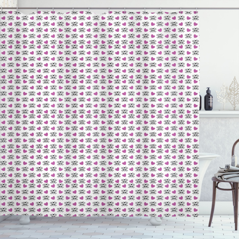 Emo Skulls Hearts Funky Shower Curtain