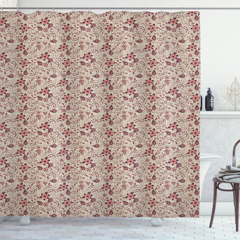 Retro Ornate Blossoms Shower Curtain