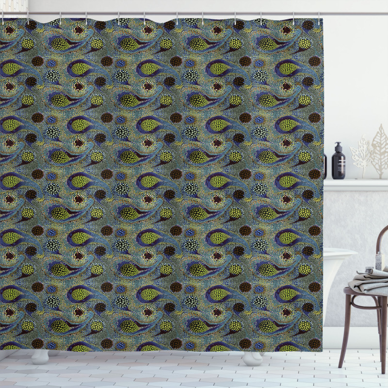 Oriental Teardrop Motif Shower Curtain