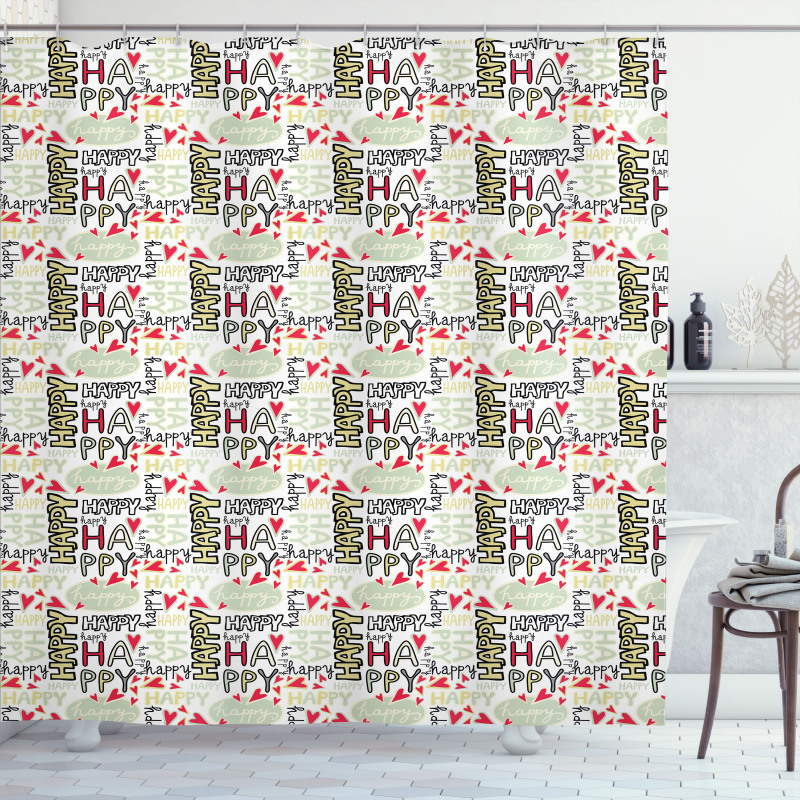 Happy Words with Hearts Shower Curtain