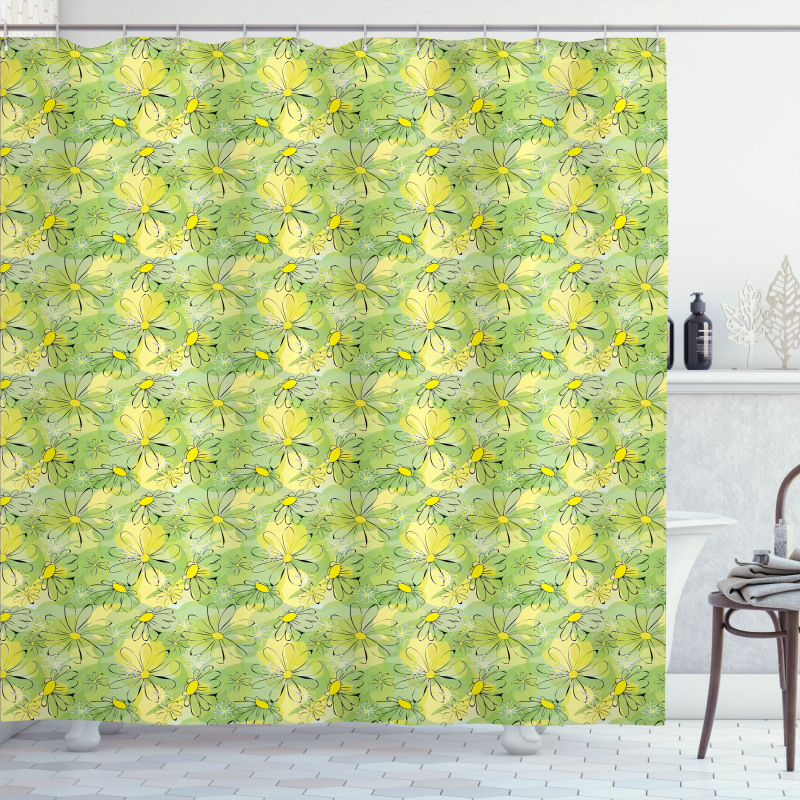 Doodle Daisy Branches Shower Curtain