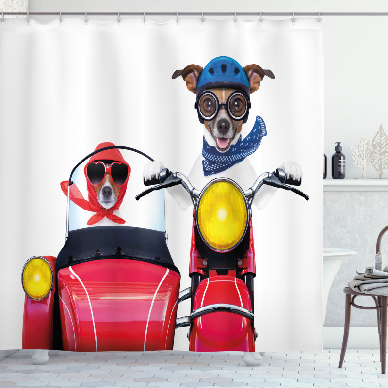 Funny Canine on Bike Shower Curtain