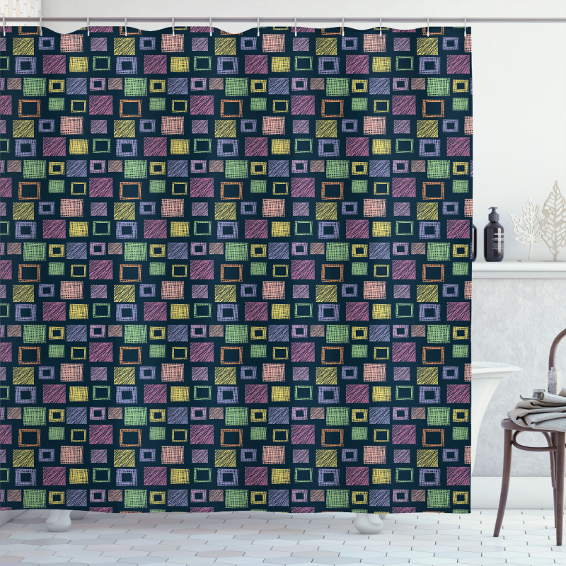 Hand Drawn Squares Shower Curtain