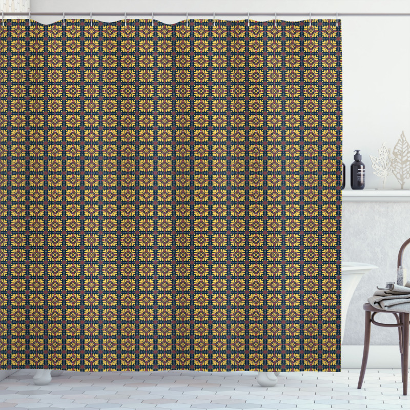 Checkered Floral Shower Curtain