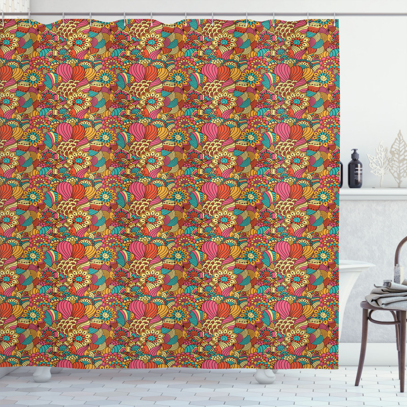 Colorful Floral Doodle Shower Curtain
