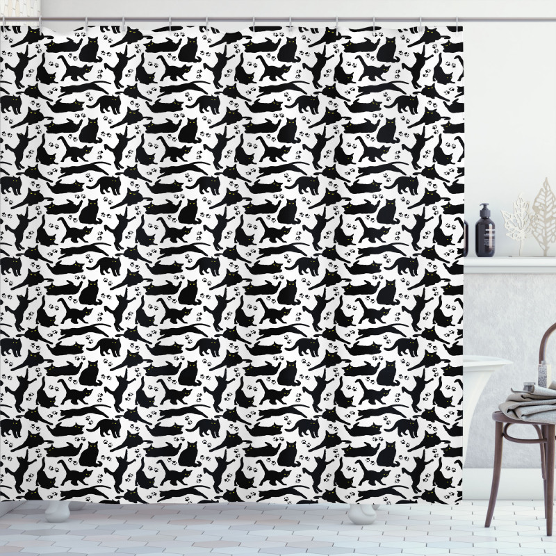 Black Cats Different Poses Shower Curtain