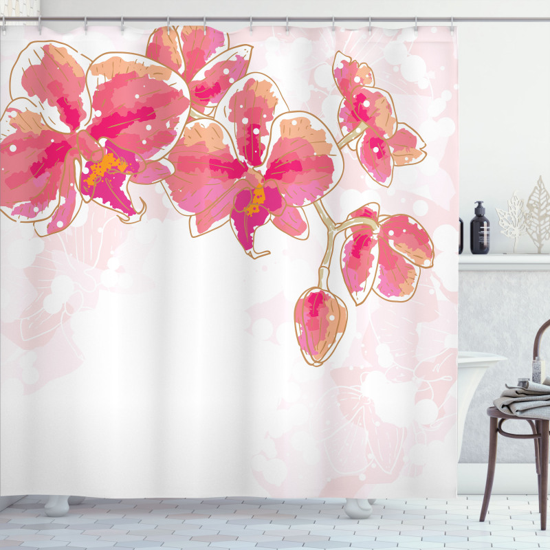 Contour Drawing Orchids Shower Curtain