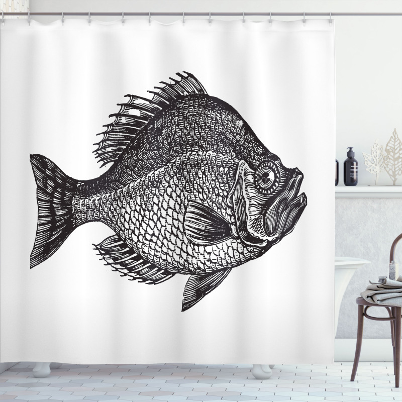 Rock Bass Black and White Shower Curtain