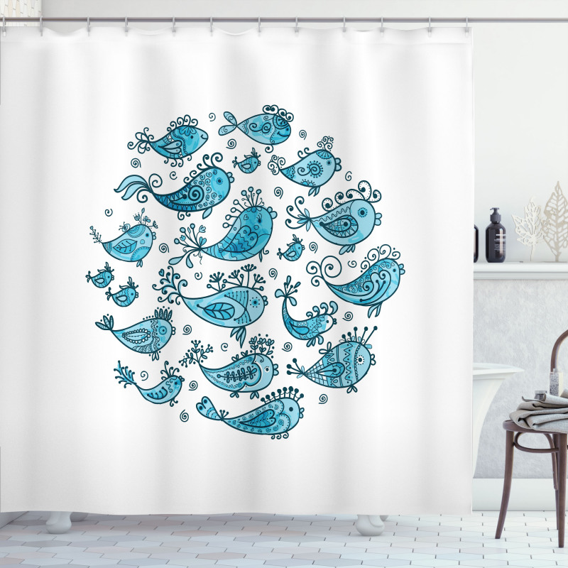 School of Fish Sketch Art Shower Curtain