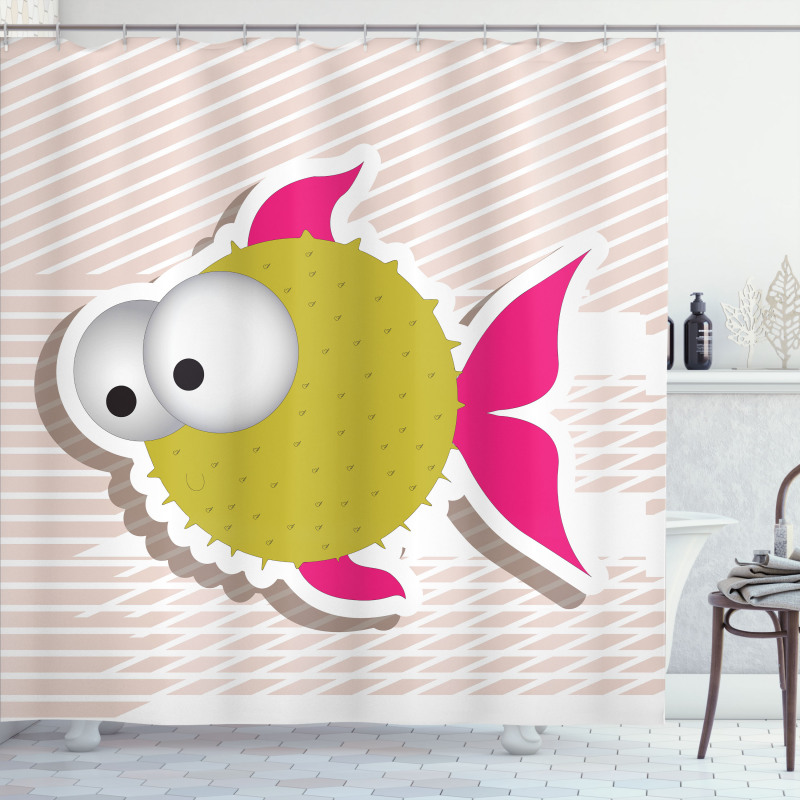 Comical Blowfish Huge Eyes Shower Curtain