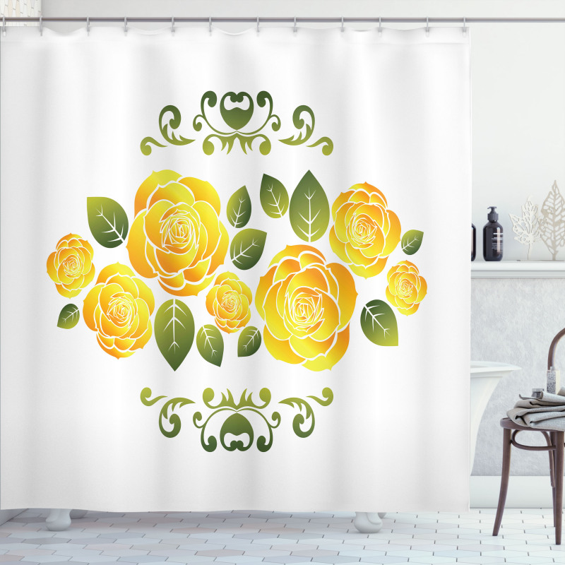 Roses with Swirl Frame Shower Curtain