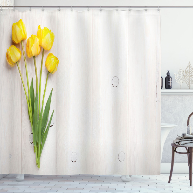 Tulips on Rustic Board Shower Curtain